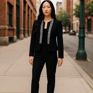 Michael Kors Black Rhinestone Blazer Formalwear Party Coquette Size 4 EUC